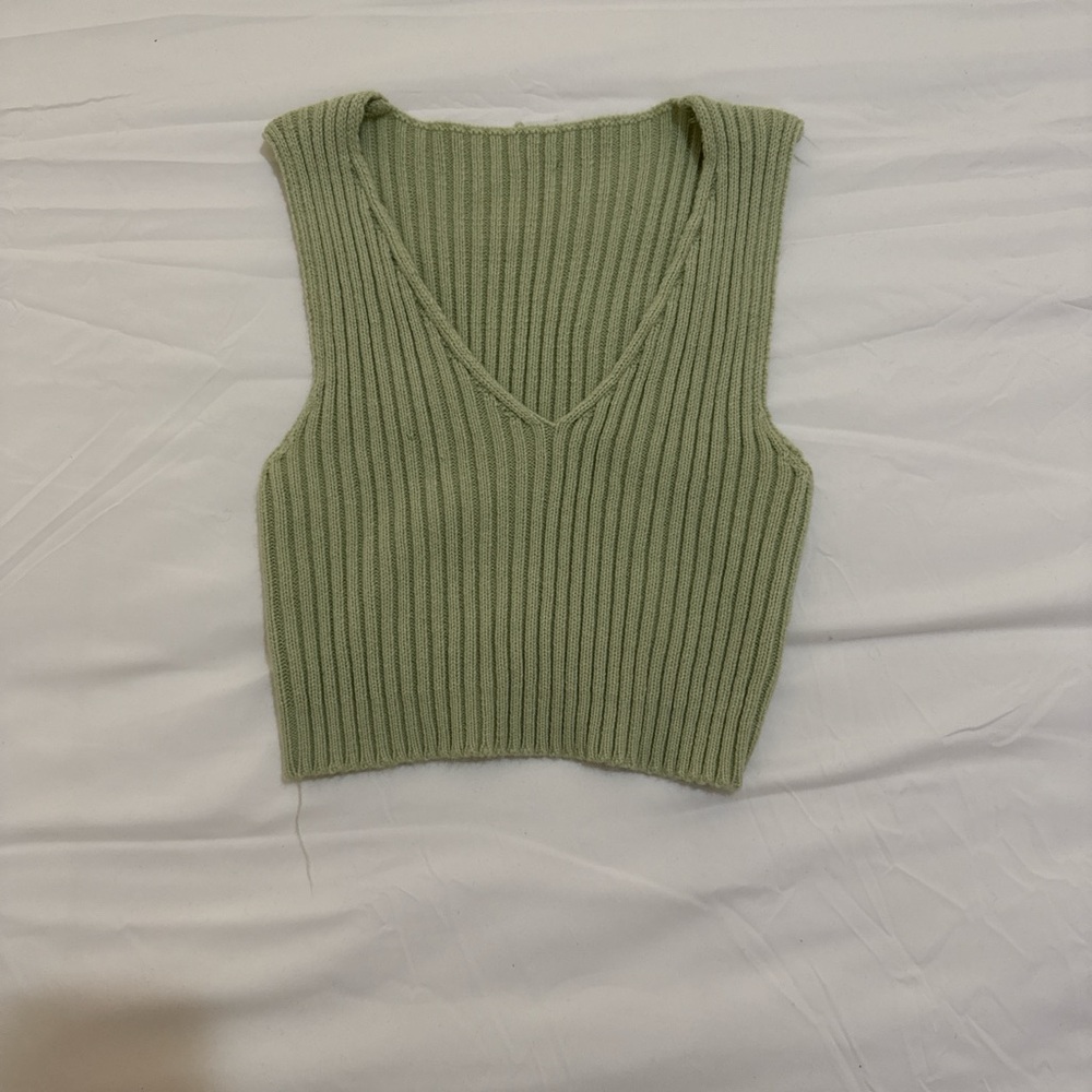 Green Ribbed Crop Tank Top
